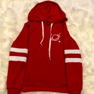 Red hoodie, Saturn print